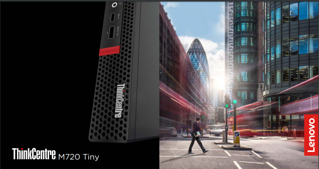 Computador Desktop Lenovo ThinkCentre M720q Tiny Intel Core i3 4GB 500GB Windows 10 Pro, Preto 